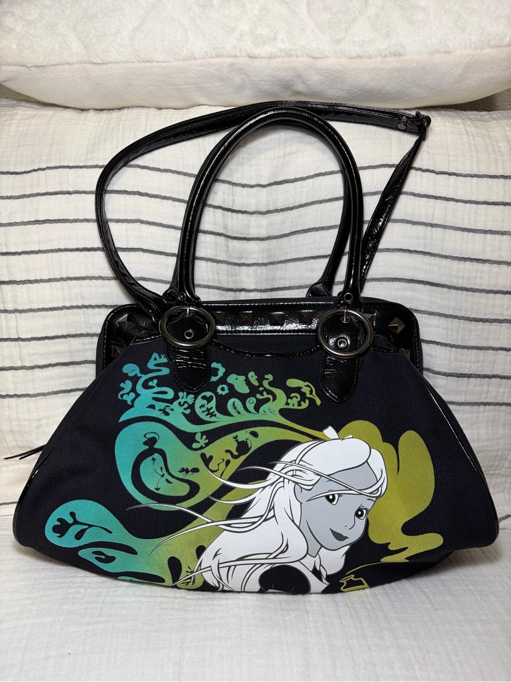 Disney Couture by Loop Alice in Wonderland Black Canvas Satchel